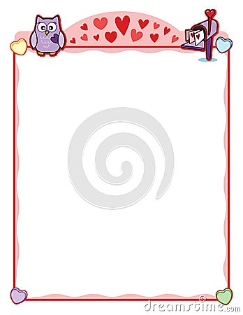 Valentine party frame with owl and love letter mailbox Vector Illustration